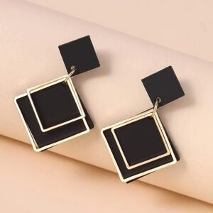 Rhombus Hollow Geo Drop Earrings Golden Black